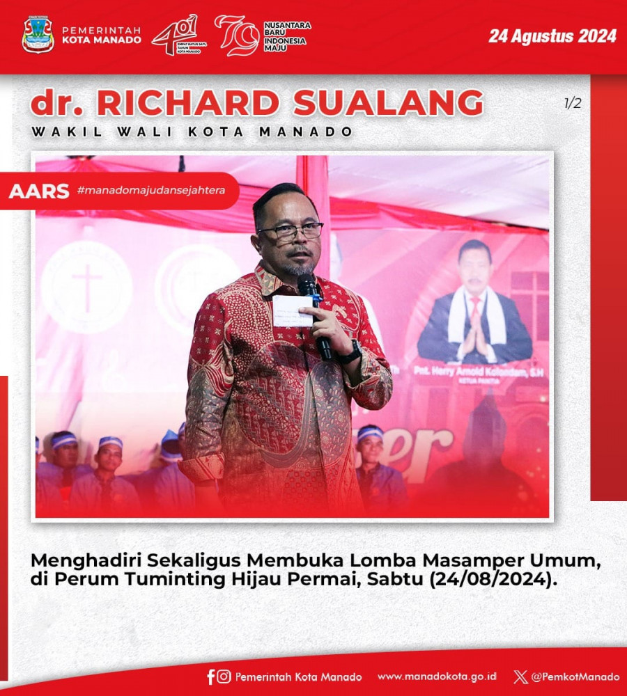 Wakil Wali Kota Manado Bapak dr. Richard Sualang, Menghadiri sekaligus membuka Lomba Masamper Umum, di Perum Tuminting Hijau Permai, Sabtu, 24 Agustus 2024