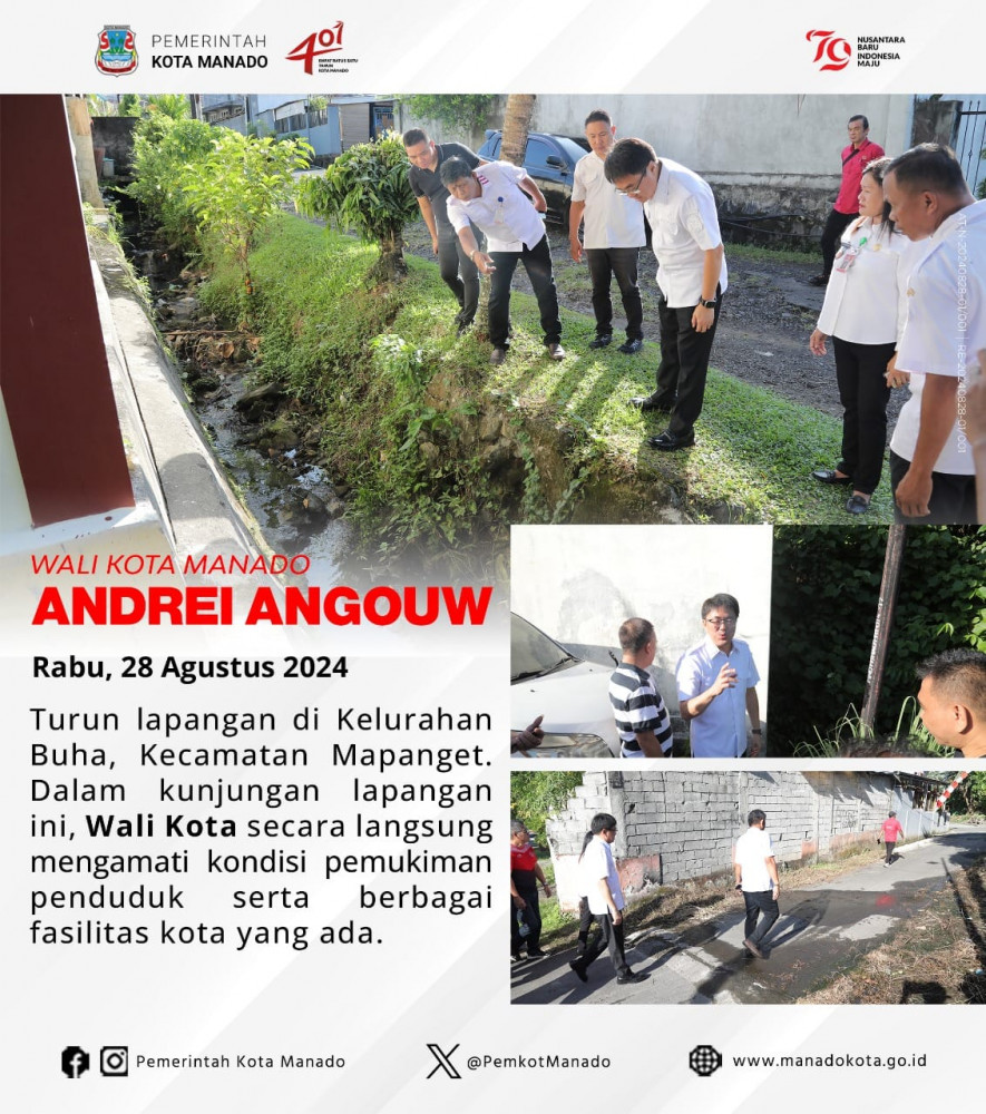 Wali Kota Manado Bpk. Andrei Angouw turun lapangan di Kelurahan Buha, Kecamatan Mapanget. Rabu, 28 Agustus 2024