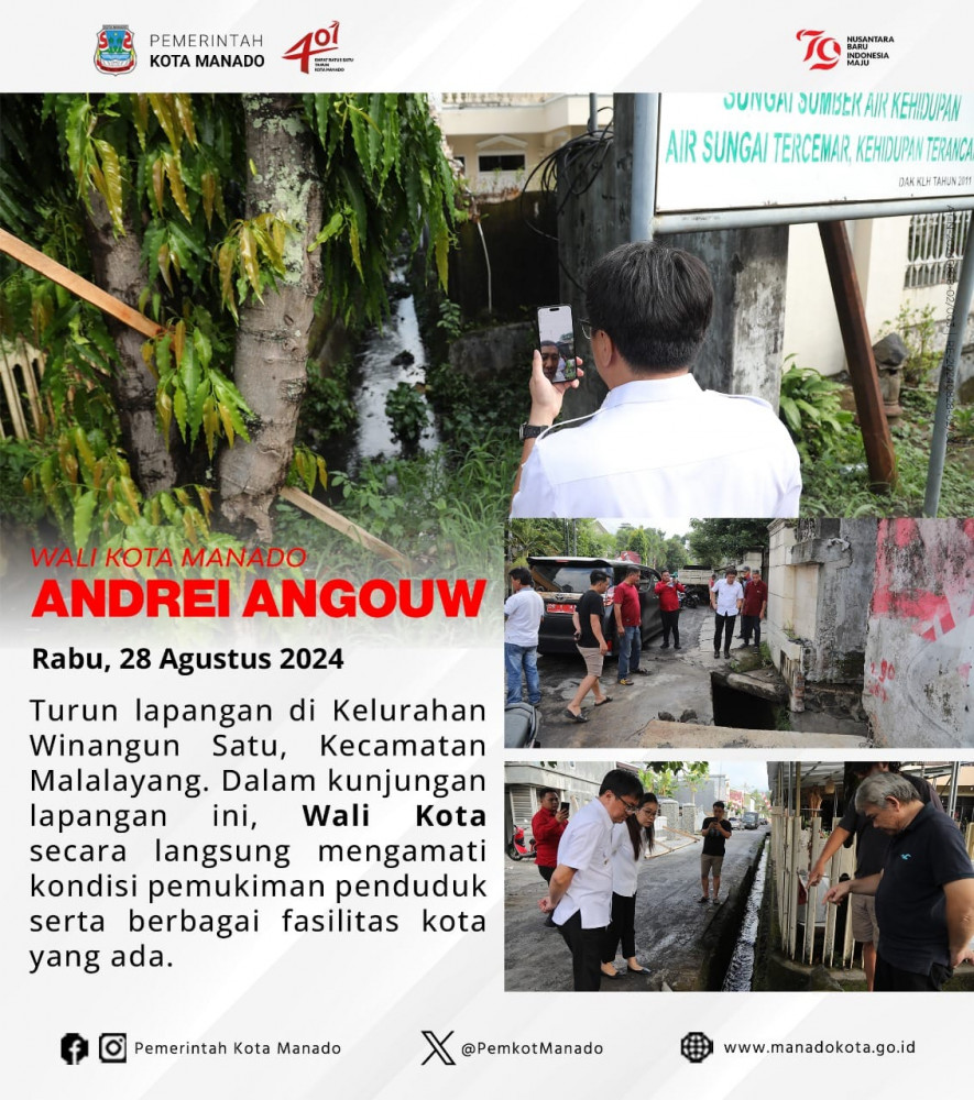  Wali Kota Manado Bpk. Andrei Angouw turun lapangan di Kelurahan Winangun Satu, Kecamatan Malalayang. Rabu, 28 Agustus 2024