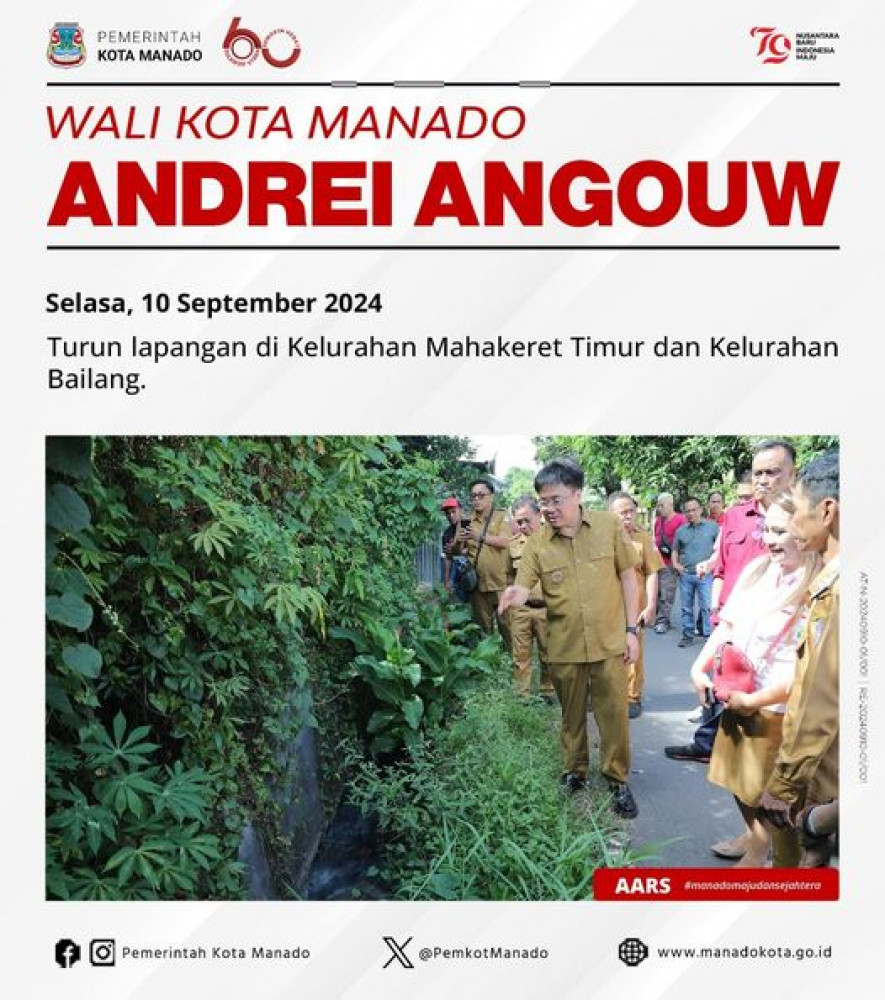 Wali Kota Manado Bpk. Andrei Angouw turun lapangan di Kelurahan Mahakeret Timur dan Kelurahan Bailang. Selasa, 10 September 2024