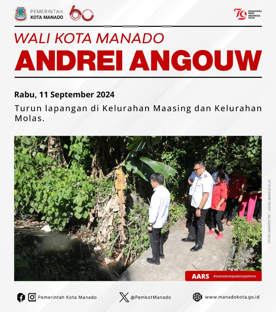 Wali Kota Manado Bpk. Andrei Angouw turun lapangan di Kelurahan Maasing dan Kelurahan Molas. Rabu, 11 September 2024