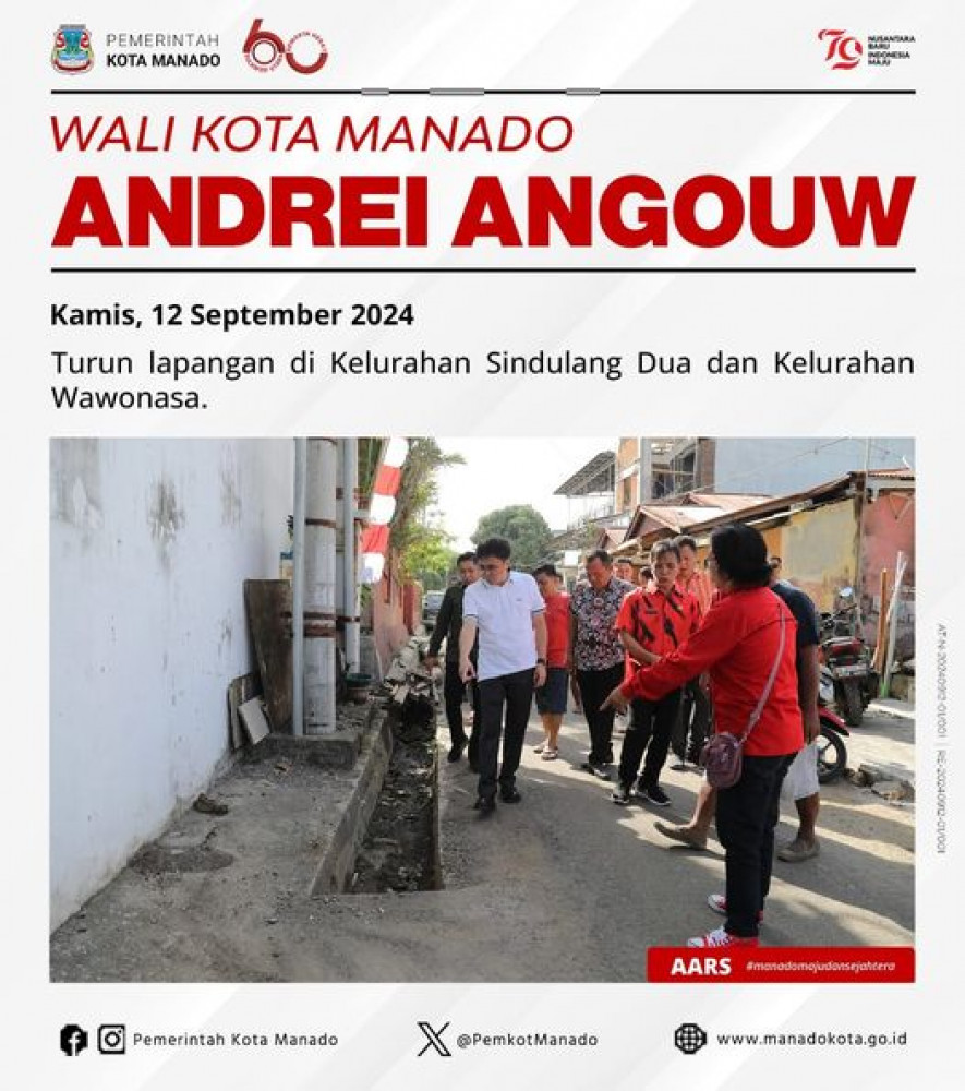 Wali Kota Manado Bpk. Andrei Angouw turun lapangan di Kelurahan Sindulang Dua dan Kelurahan Wawonasa. Kamis, 12 September 2024