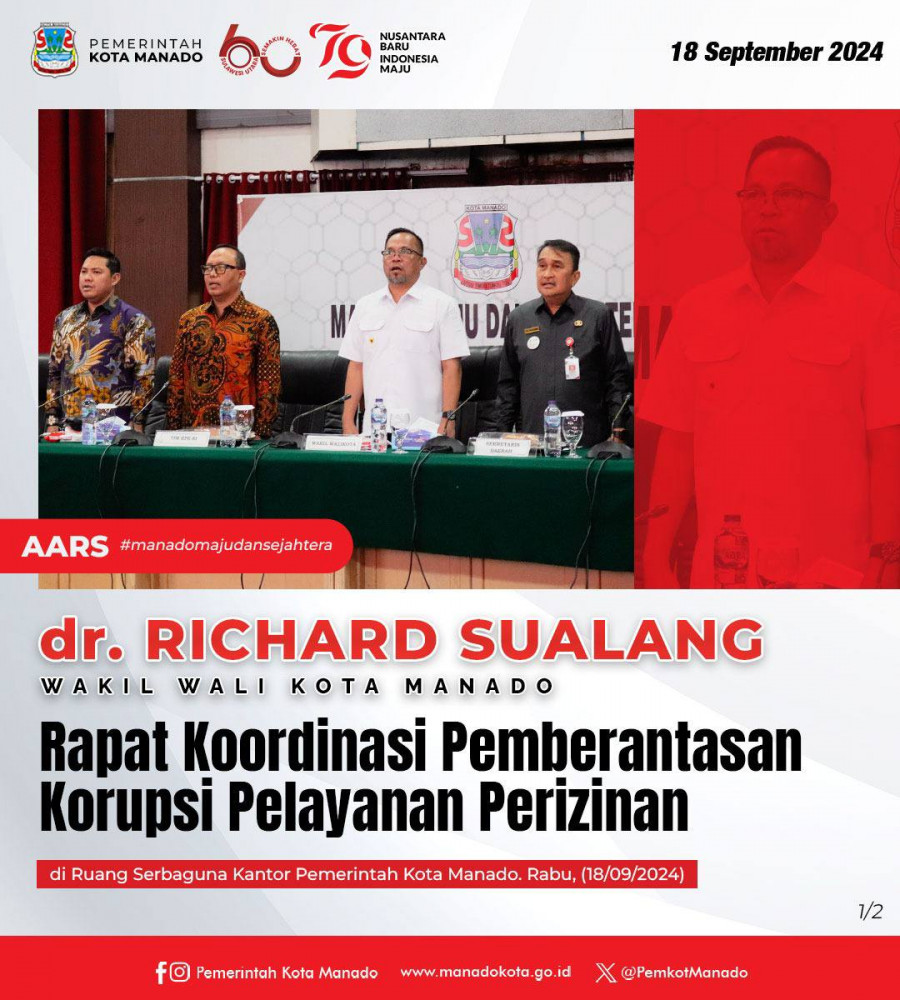 Rapat Koordinasi Pemberantasan Korupsi Pelayanan Perizinan, di Ruang Serbaguna Kantor Pemerintah Kota Manado. Rabu, (18/9/2024)