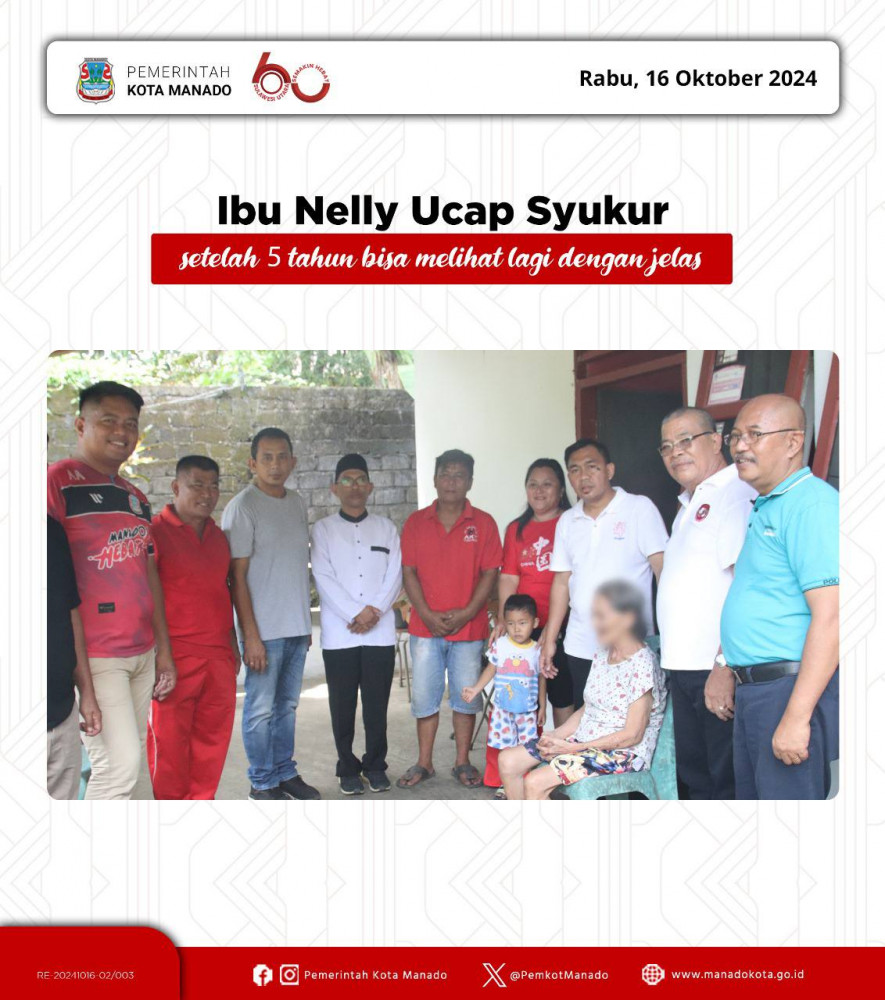 Pjs. Wali Kota Manado, Clay Dondokambey, S.STP., M.AP pada beberapa waktu yang lalu menerima laporan warga Kelurahan Mapanget Barat tentang seorang lansia penderita katarak.  Rabu, 16 Oktober 2024