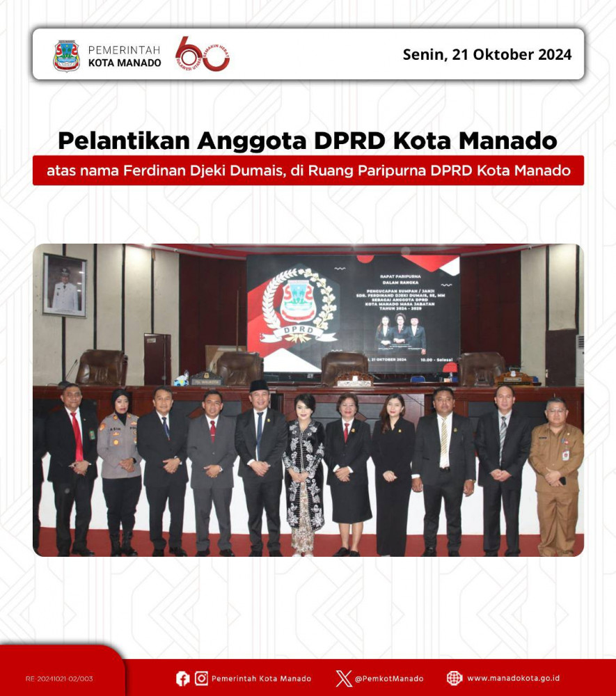 Pjs. Wali Kota Manado Clay Dondokambey, S.STP., M.AP didampingi Sekda Kota Manado Dr. Micler C.S. Lakat, SH., MH., menghadiri Rapat Paripurna DPRD Kota Manado. Senin, 21 Oktober 202