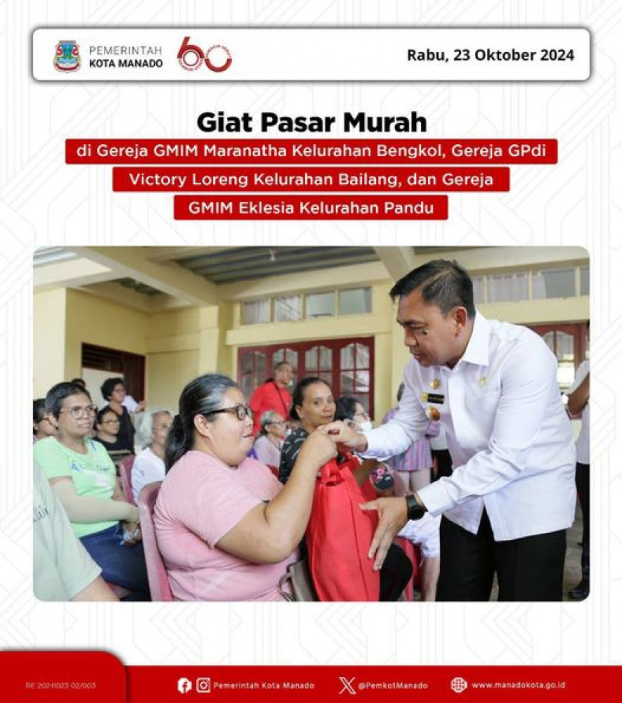 Pasar Murah kali ini dilaksanakan di tiga titik lokasi yang tersebar di wilayah Manado. Rabu, 23 Oktober 2024