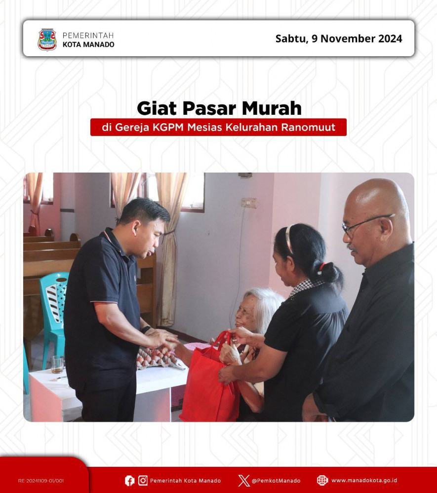 Pjs. Wali Kota Manado Bapak Clay Dondokambey, S.STP., M.AP turun meninjau secara langsung giat pasar murah agar tetap berjalan tertib dan lancar.