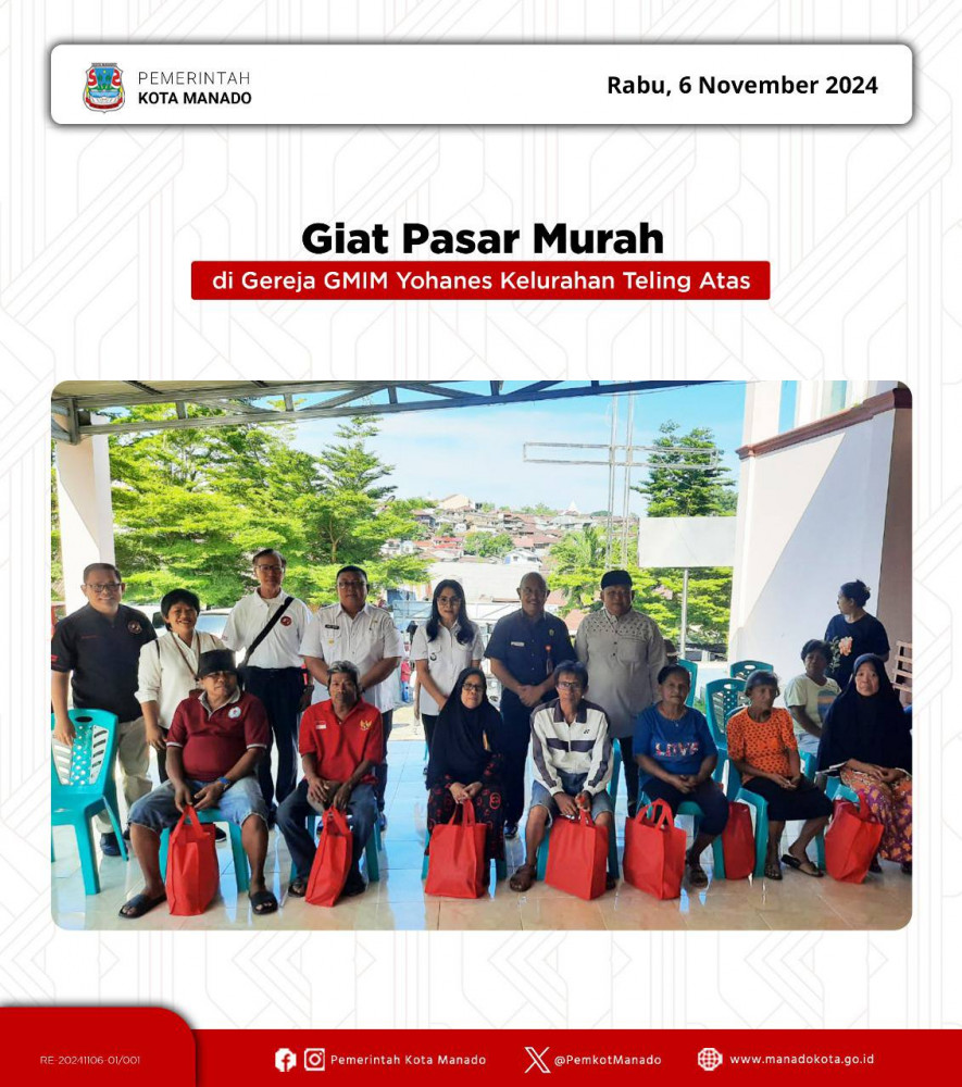 Program Pro rakyat bagi masyarakat, kegiatan pasar murah yang di selenggarakan di Gereja GMIM Yohanes Kelurahan Teling Atas . Rabu, 6 November 2024 