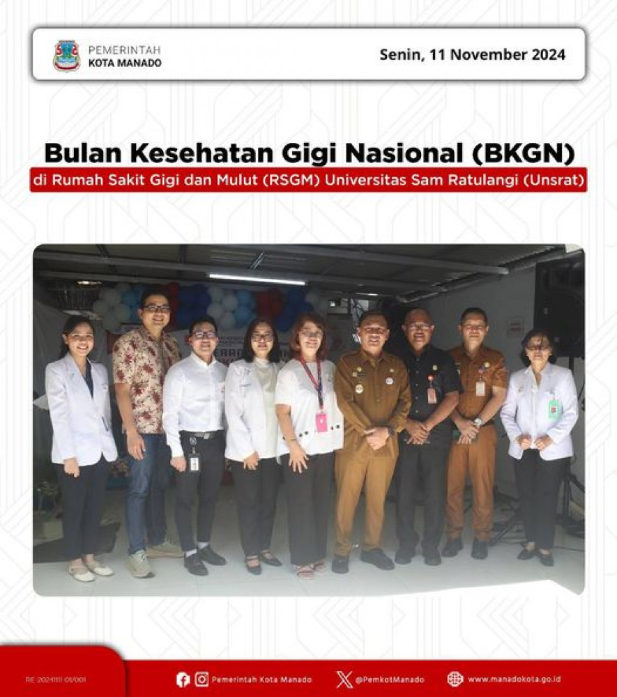 Pjs. Wali Kota Manado membuka secara resmi Bulan Kesehatan Gigi Nasional (BKGN) 2024.