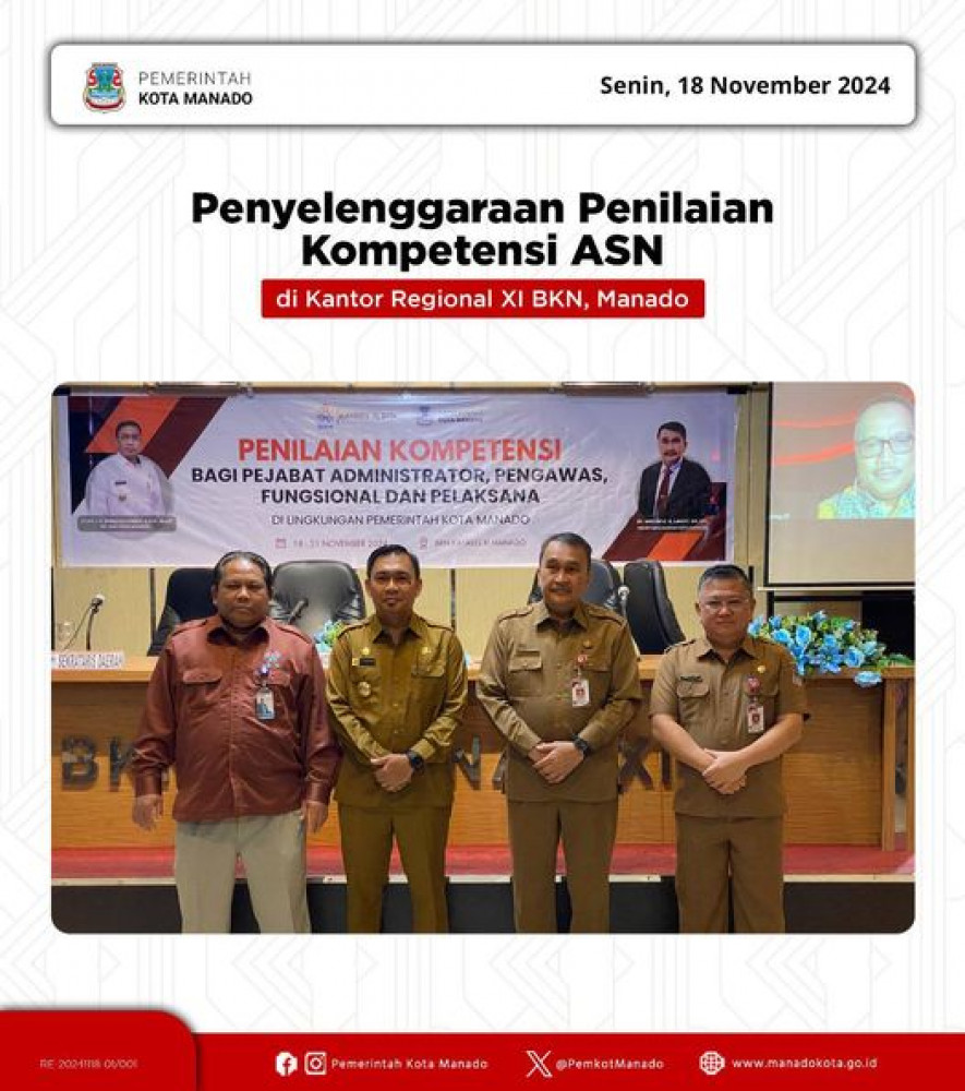 Pjs. Wali Kota Manado, Clay Dondokambey, S.STP., M.AP., didampingi Sekretaris Daerah Kota Manado, Dr. Micler Lakat, SH., MH., membuka secara resmi penyelenggaraan Penilaian Kompetensi ASN, di Kantor R