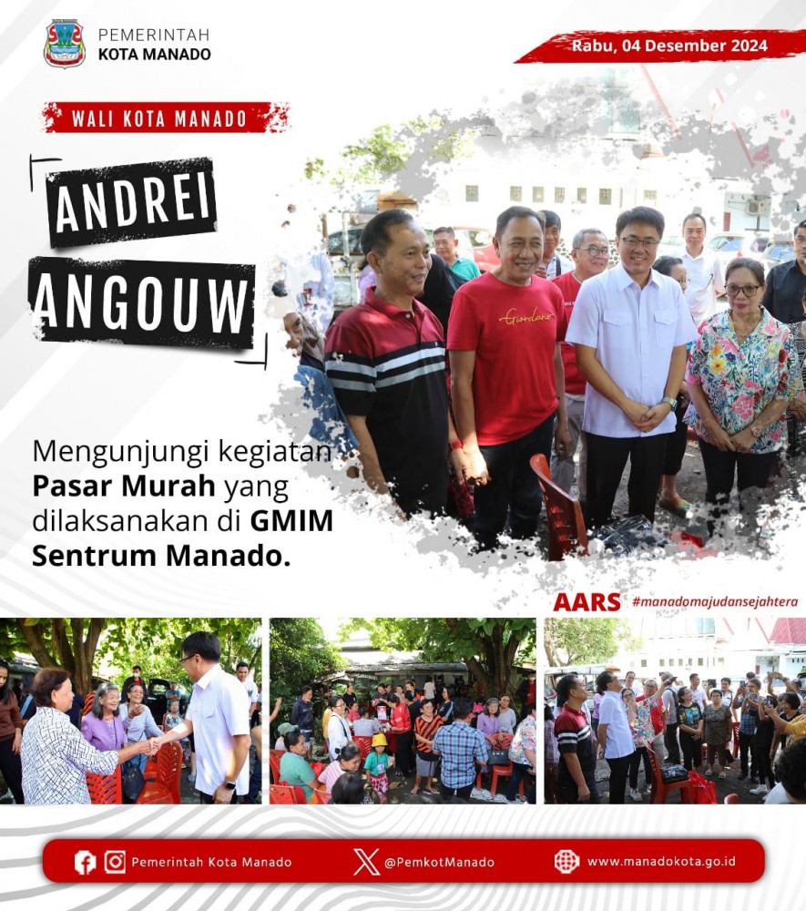 Wali Kota Manado, Bpk. Andrei Angouw, mengunjungi kegiatan Pasar Murah yang dilaksanakan di GMIM Sentrum Manado. Rabu, 4 Desember 2024