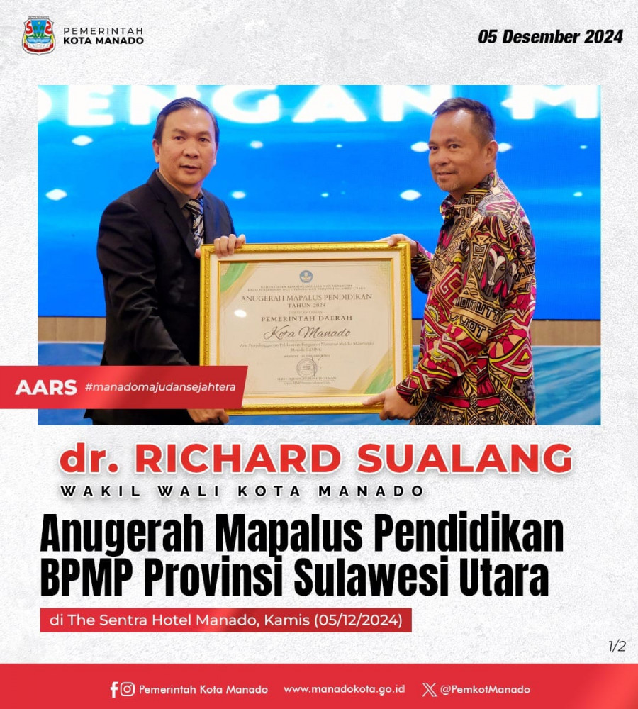 Anugerah Mapalus Pendidikan BPMP Provinsi Sulawesi Utara, di The Sentra Hotel Manado