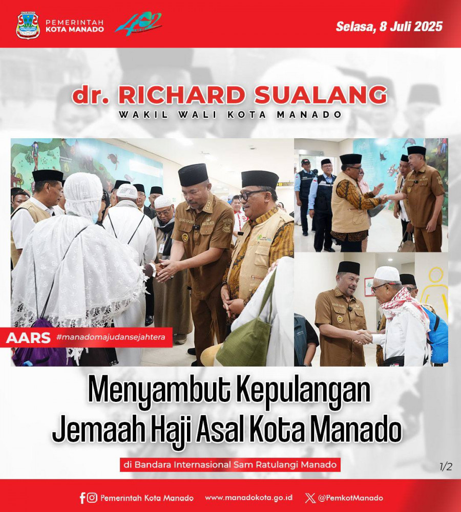 Wakil Wali Kota Manado dr. Richard Sualang Menyambut kepulangan jemaah haji asal Kota Manado di Bandara Internasional Sam Ratulangi Manado