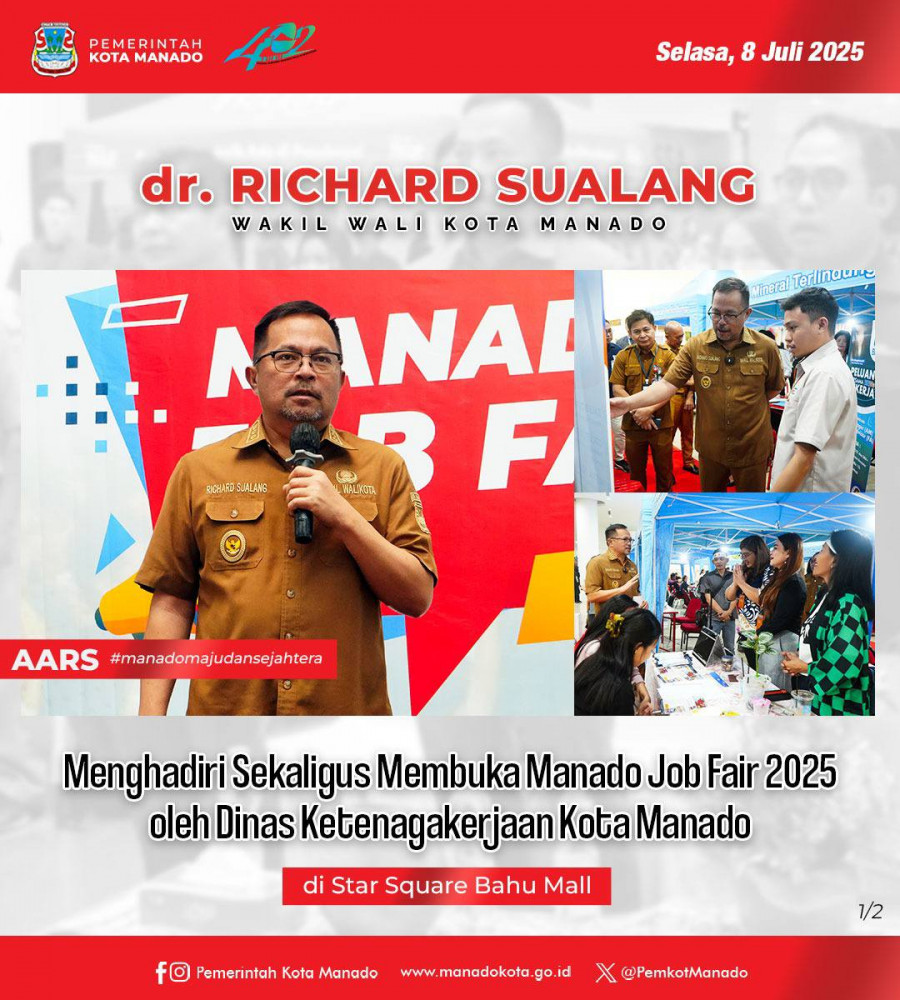 Wakil Wali Kota Manado dr. Richard Sualang Menghadiri sekaligus membuka Manado Job Fair 2025 oleh Dinas Ketenagakerjaan Kota Manado, di Star Square Bahu Mall