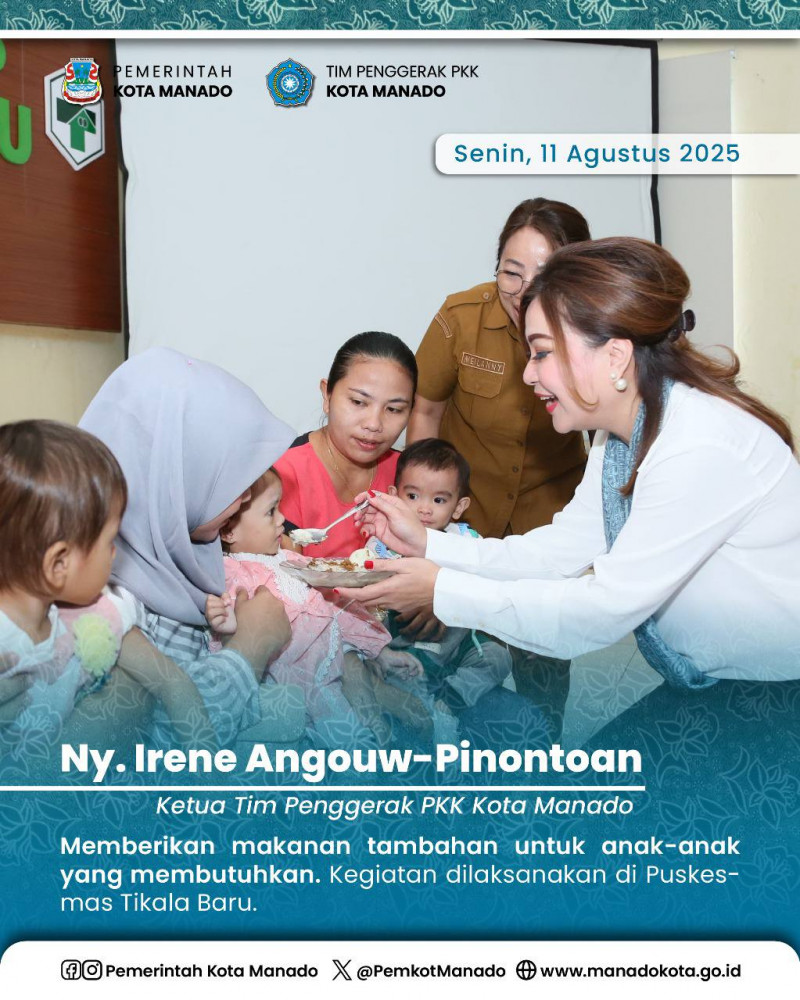 Ny. Irene Angouw-Pinontoan, memberikan makanan tambahan untuk anak-anak yang membutuhkan